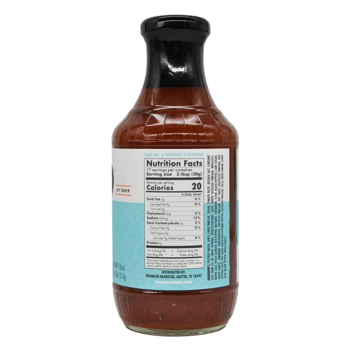 Franklin Barbecue Vinegar BBQ Sauce, 18 oz, Gluten Free, Carolina-Style