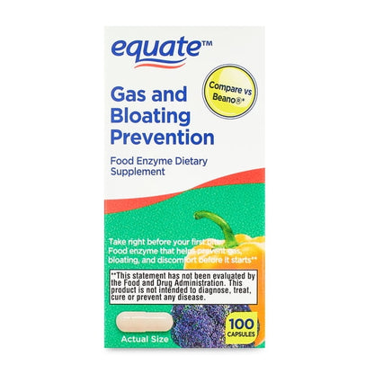 Equate Gas Relief and Prevention Food Enzyme Capsules, 100 Count, Compare to Beano
