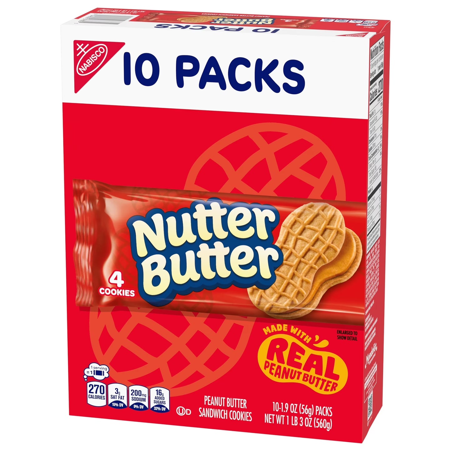 Nutter Butter Peanut Butter Sandwich Cookies, 10 Snack Packs (4 Cookies Per Pack)