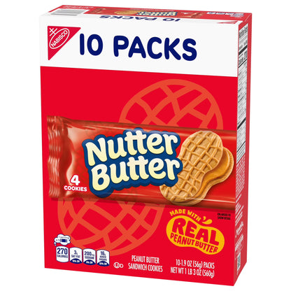Nutter Butter Peanut Butter Sandwich Cookies, 10 Snack Packs (4 Cookies Per Pack)