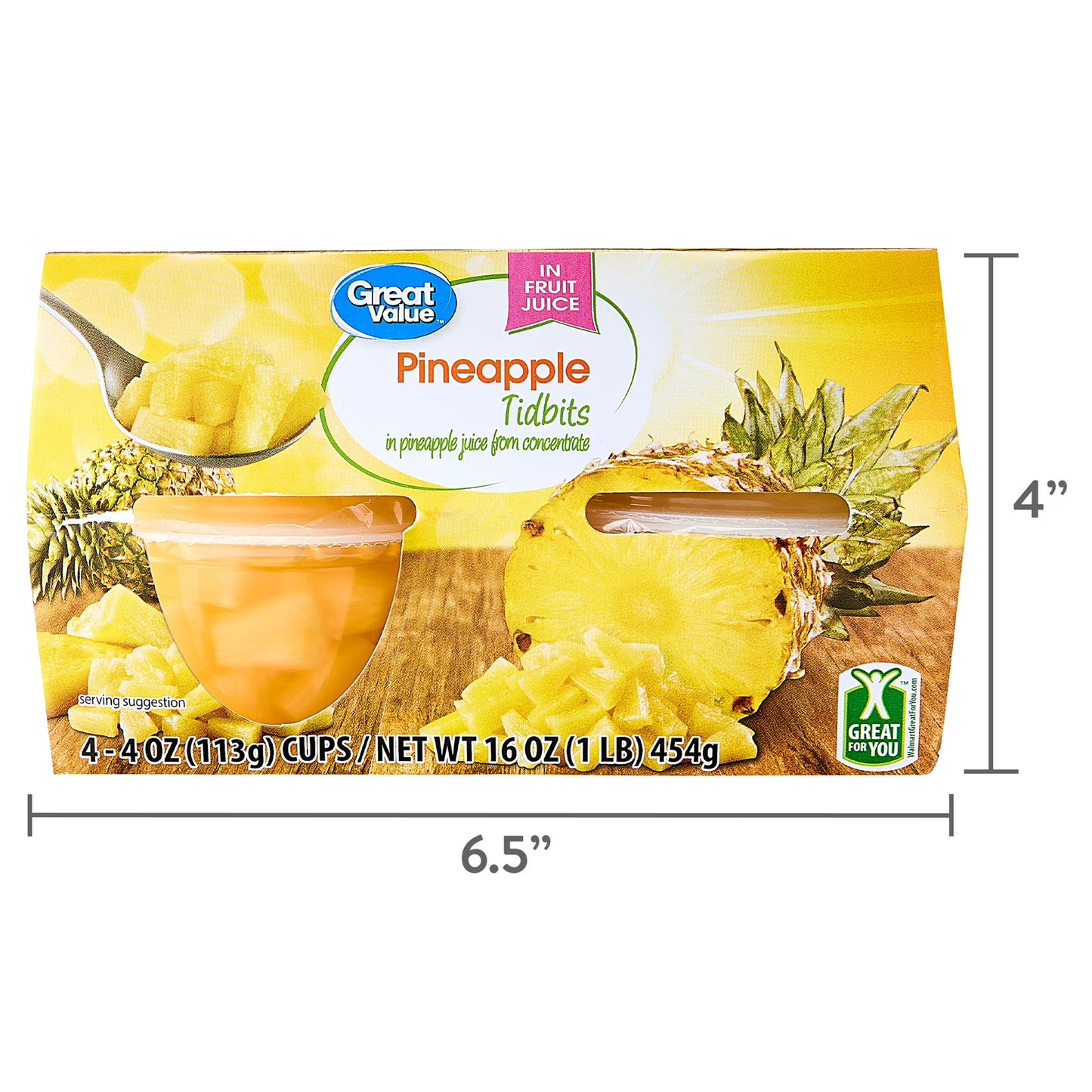 Great Value Pineapple Tidbits, 4 oz, 4 Count