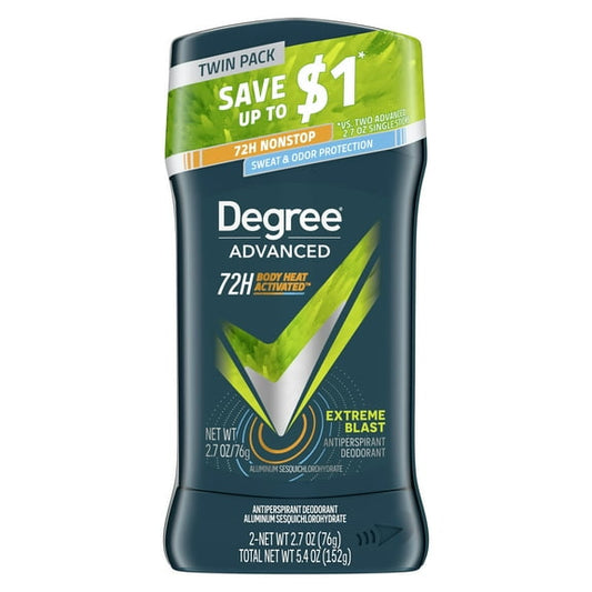 Degree Advanced Men's Antiperspirant Deodorant Stick Twin Pack Extreme Blast, 2.7 oz