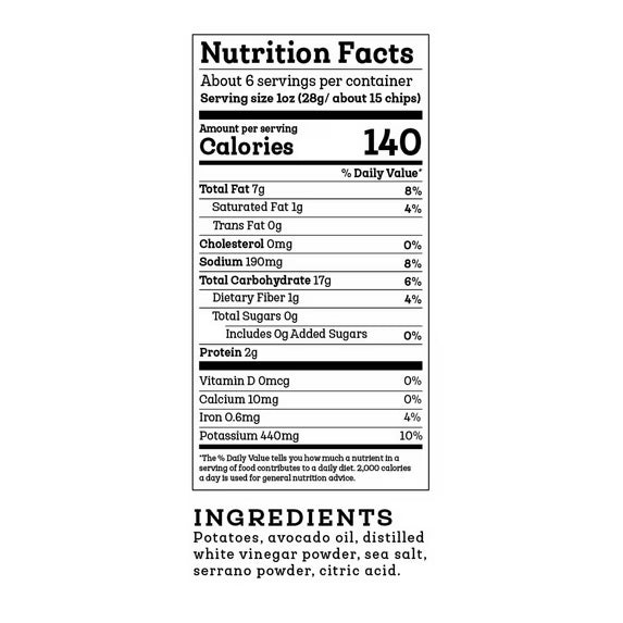 Siete Kettle Cooked Potato Chips Serrano Sea Salt & Vinegar - 5.5 oz
