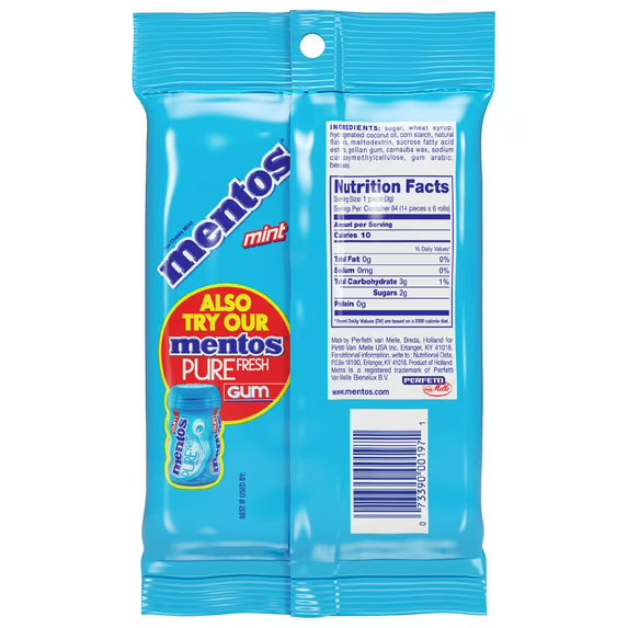 (2 pack) Mentos Peppermint Chewy Mint Candy Roll, 1.32 oz, pack of 6