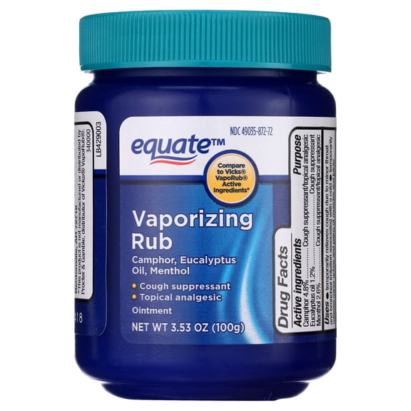 Equate Vaporizing Rub Ointment, 3.53 oz, Compare to VicksÂ VapoRubÂ Active Ingredients
