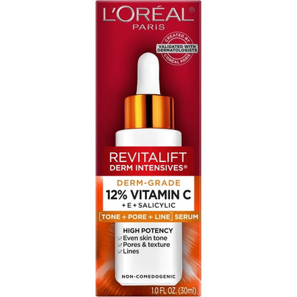 L'Oreal Paris Revitalift 12% Pure Vitamin C Serum, Brightening Serum for Face with Vitamin E, Salicylic Acid, 1 fl. oz.