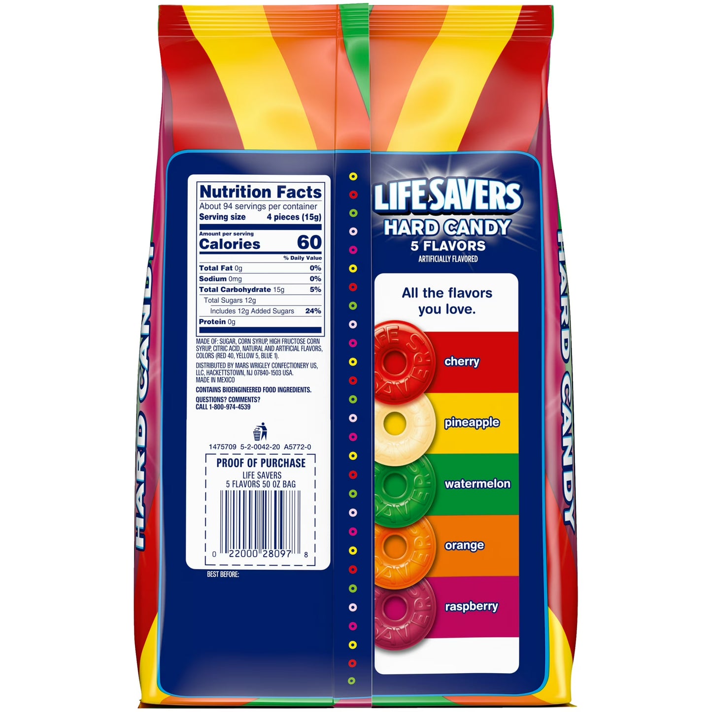LIFE SAVERS Hard Candy, 5 Flavors Individually Wrapped Fruit Candy, Party Size, 50 oz Bag