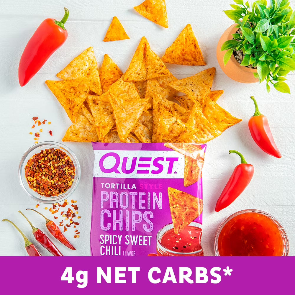 Quest Nutrition Tortilla Style Protein Chips, 19g Protein, Spicy Sweet Chili Flavor, Baked, Single 1.1oz Bag
