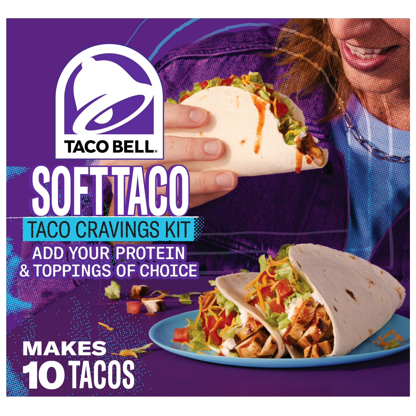 (3 pack) Taco Bell Soft Taco Cravings Kit with 10 Soft Tortillas, Taco Bell Mild Sauce & Seasoning, 14.8 oz Box
