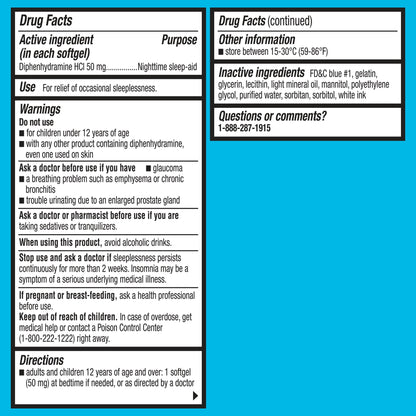 Equate Maximum Strength Nighttime Sleep-Aid Diphenhydramine HCl Sleep Support Softgels, 50 mg, 32 Count, Compare to Unisom SleepGels Active Ingredient