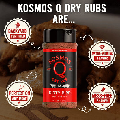 ( 2 Pack ) Kosmos Q Dirty Bird Dry BBQ Rub and Seasonings for Beef, Chicken & Pork, 11 oz