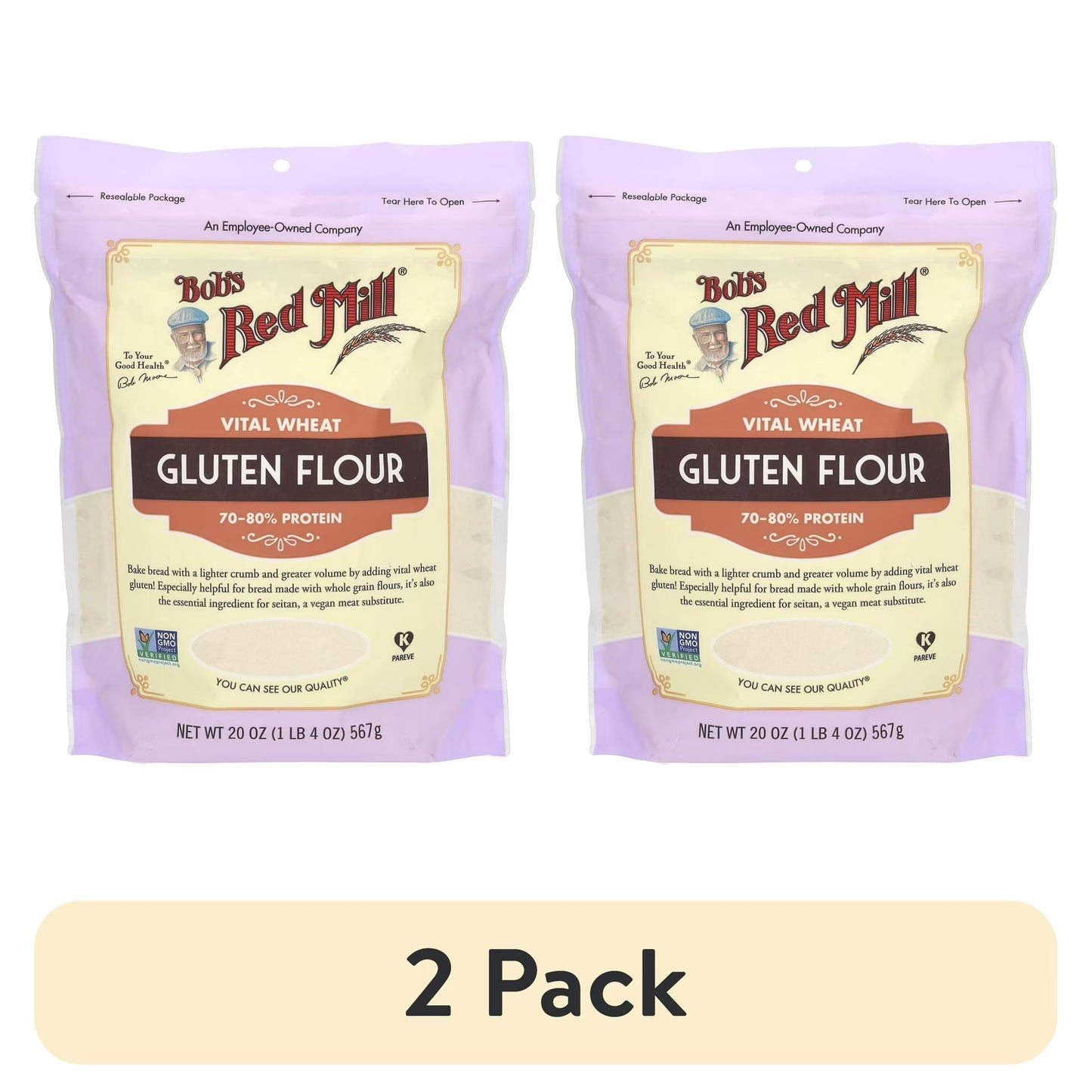 (2 pack) Bob's Red Mill Vital Wheat Gluten Flour, 20 oz