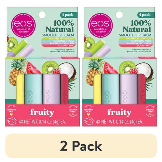 (2 pack) Eos 100% Natural Lip Balm Sticks- Fruity Variety Pack, 0.14 oz, 4 per Pack