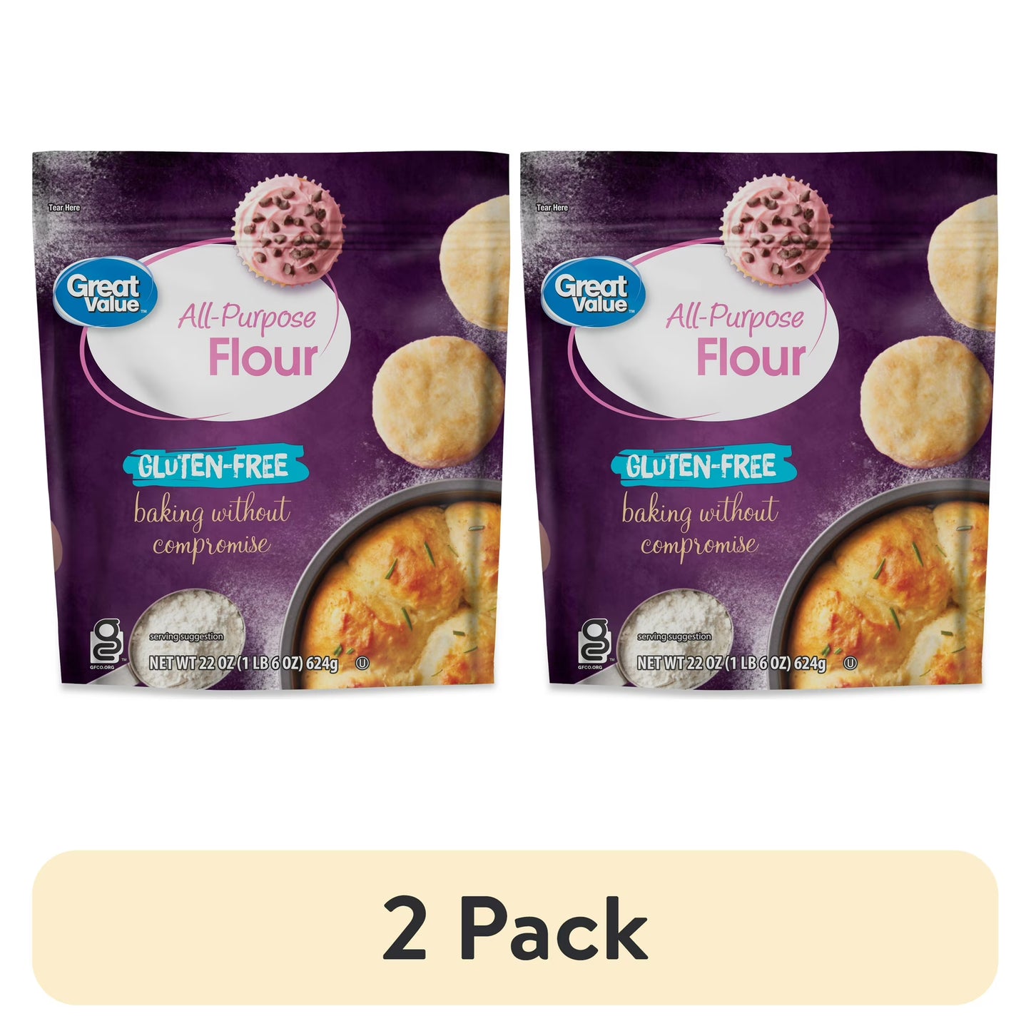 (2 pack) Great Value Gluten Free All-Purpose Flour, 22 oz
