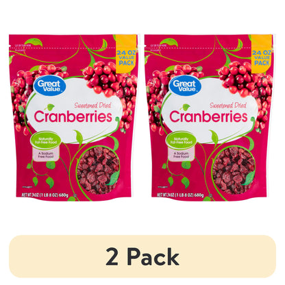(2 pack) Great Value Sweetened Dried Cranberries, 24 oz