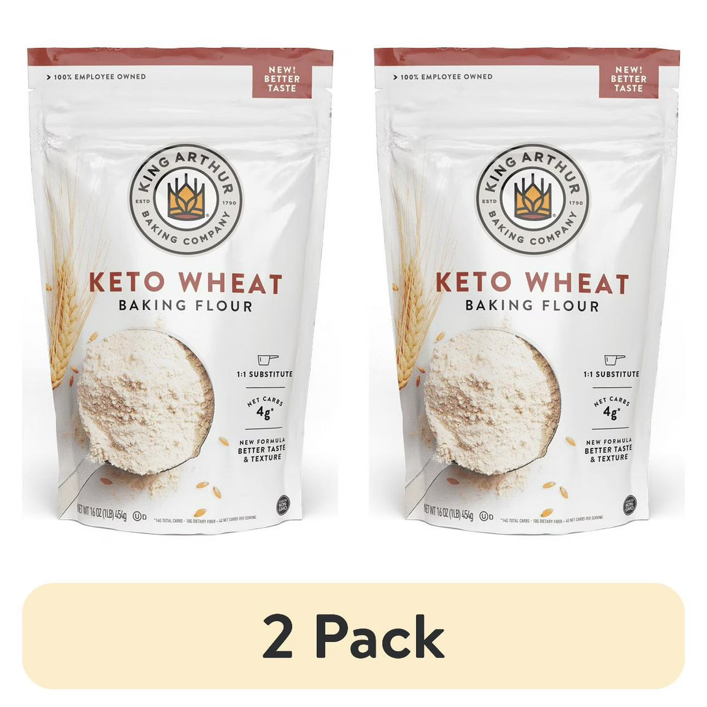 (2 pack) King Arthur Baking Company Sourced Non-GMO, 1-to-1 All Purpose Flour Substitute, Keto Wheat Baking Flour, 16 oz