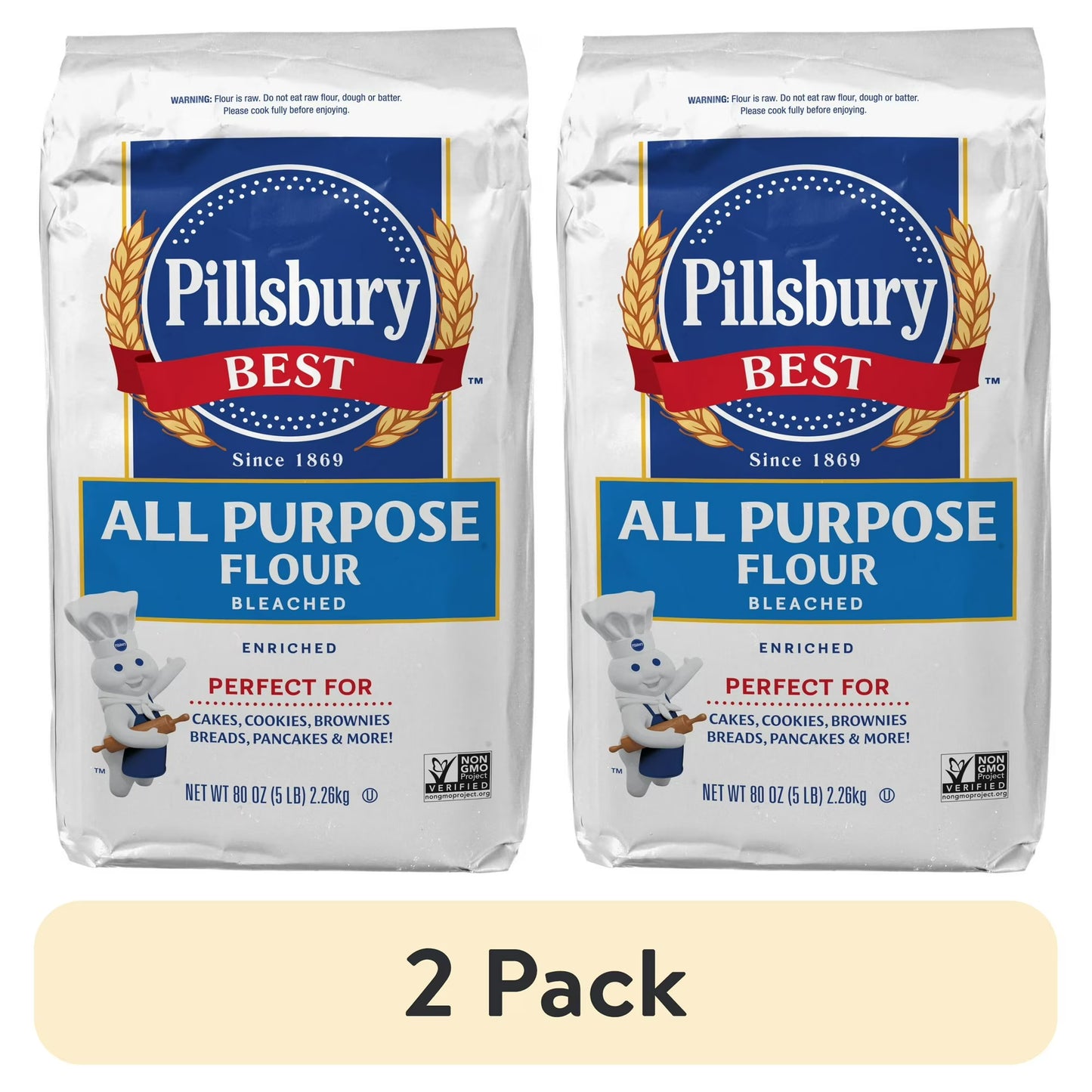 (2 pack) Pillsbury Best Bleached All Purpose Flour, 5 lb Bag