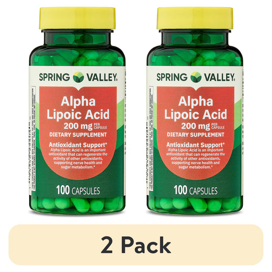 (2 pack) Spring Valley Alpha Lipoic Acid, Antioxidant Support, Dietary Supplement, 200mg Capsule, 100 Count