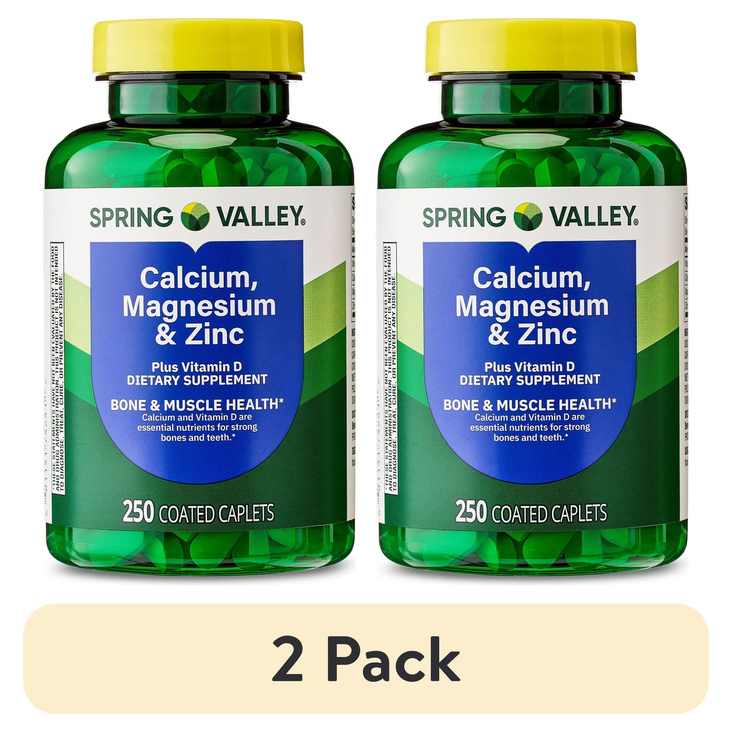 (2 pack) Spring Valley Calcium, Magnesium & Zinc Plus Vitamin D3 Coated Caplets, 250 Count