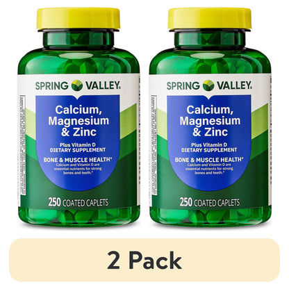 (2 pack) Spring Valley Calcium, Magnesium & Zinc Plus Vitamin D3 Coated Caplets, 250 Count