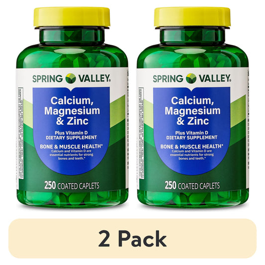 (2 pack) Spring Valley Calcium, Magnesium & Zinc Plus Vitamin D3 Coated Caplets, 250 Count