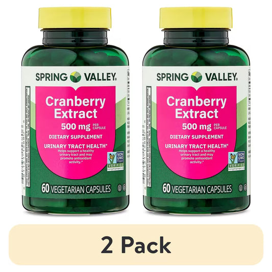 (2 pack) Spring Valley Cranberry Extract Urinary Tract Support Vegetarian Capsules, 500mg, 60 Count
