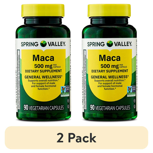 (2 pack) Spring Valley Maca Dietary Supplement Vegetarian Capsules for General Wellness, 500 mg, 90 Count