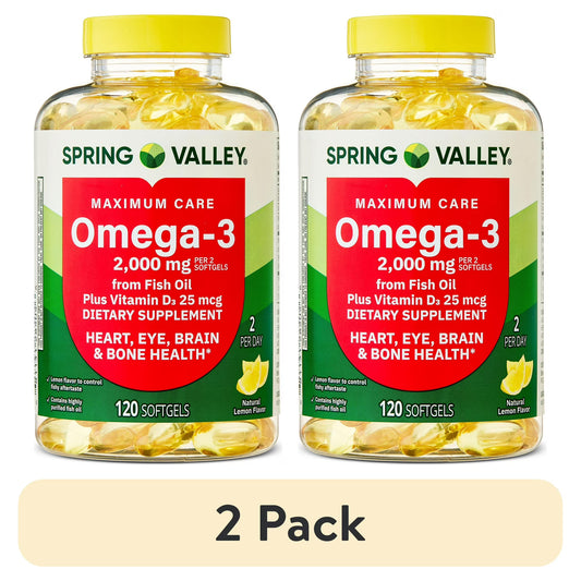 (2 pack) Spring Valley Maximum Care Omega-3 from Fish Oil Dietary Supplement Softgels for Eye Brain Bone & Heart Health, 2000 mg, 120 Count