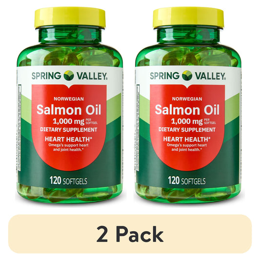 (2 pack) Spring Valley Norwegian Salmon Dietary Supplement Softgels for Heart Health, 1000 mg, 120 Count