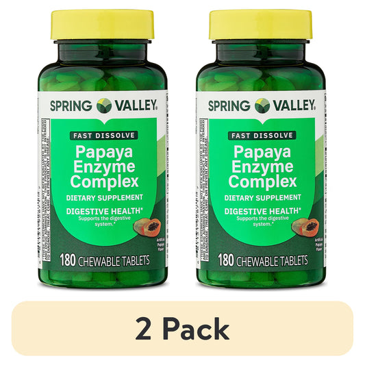 (2 pack) Spring Valley Papaya Enzyme Complex Chewable Tablets Dietary Supplement, Digestive Health, 180 Count