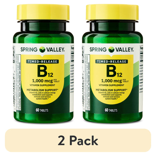 (2 pack) Spring Valley Vitamin B12 Supplement Timed-Release Tablets for Metabolism Support, 1000 mcg, 60 Count