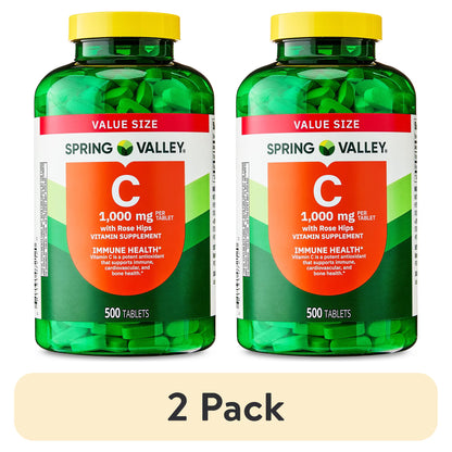 (2 pack) Spring Valley Vitamin C with Rose Hips, 1000 mg, 500 Count, Dietary Supplement Tablets