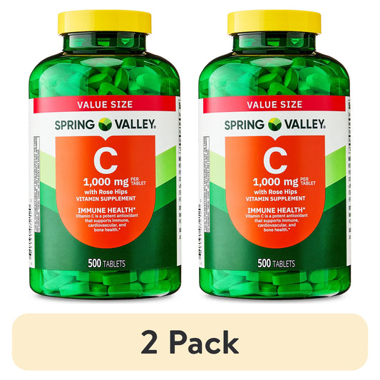 (2 pack) Spring Valley Vitamin C with Rose Hips, 1000 mg, 500 Count, Dietary Supplement Tablets