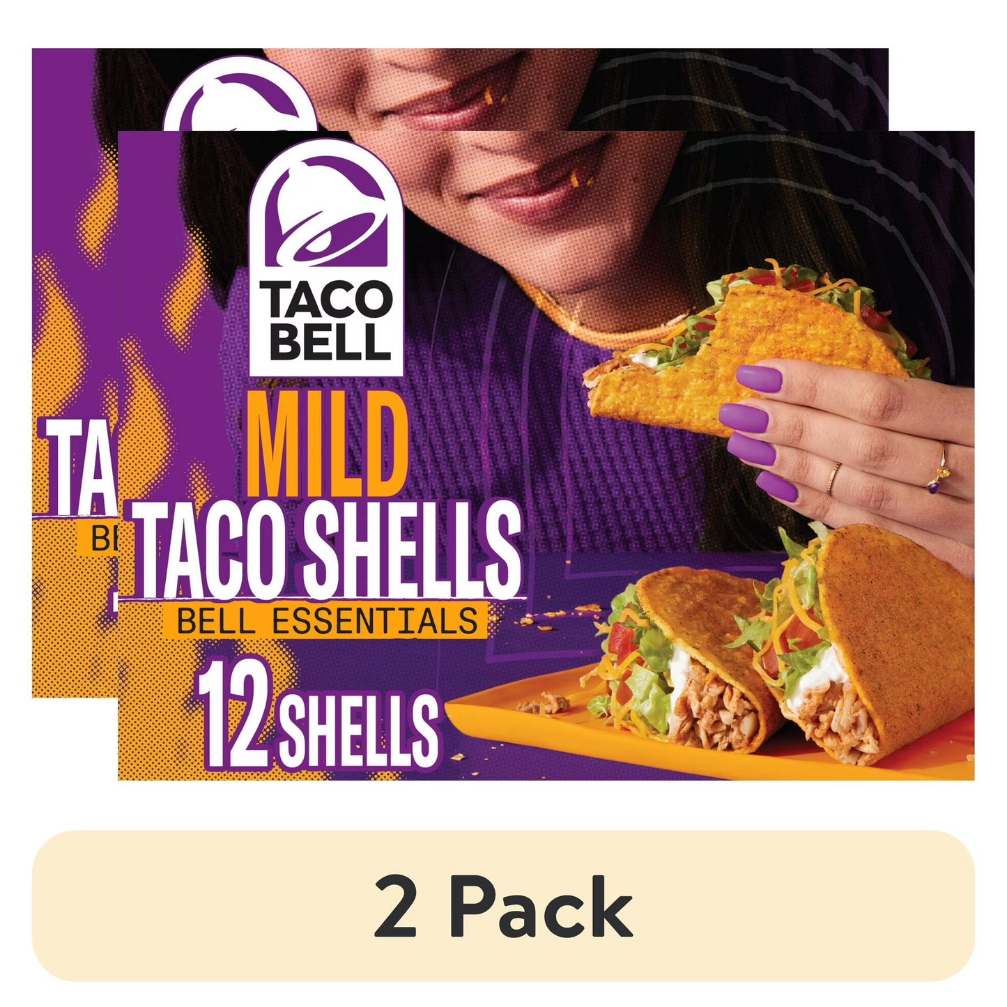 (2 pack) Taco Bell Mild Seasoned Flavor Crunchy Taco Shells, 12 ct, 4.8 oz Box