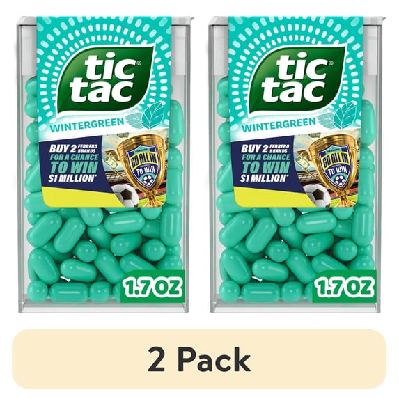 (2 pack) Tic Tac Wintergreen, On-the-Go Breath Mints, Pocket-Sized Mints, 100 pieces, 1.7 oz Single Pack