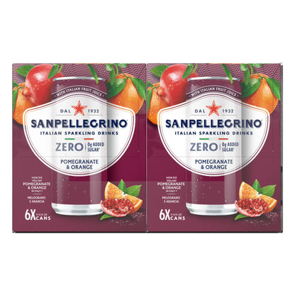 SanPellegrino Soda Italiana Sparkling Orange and Pomegranate, Low Calorie Zero Added Sugar, 24 Pack Cans