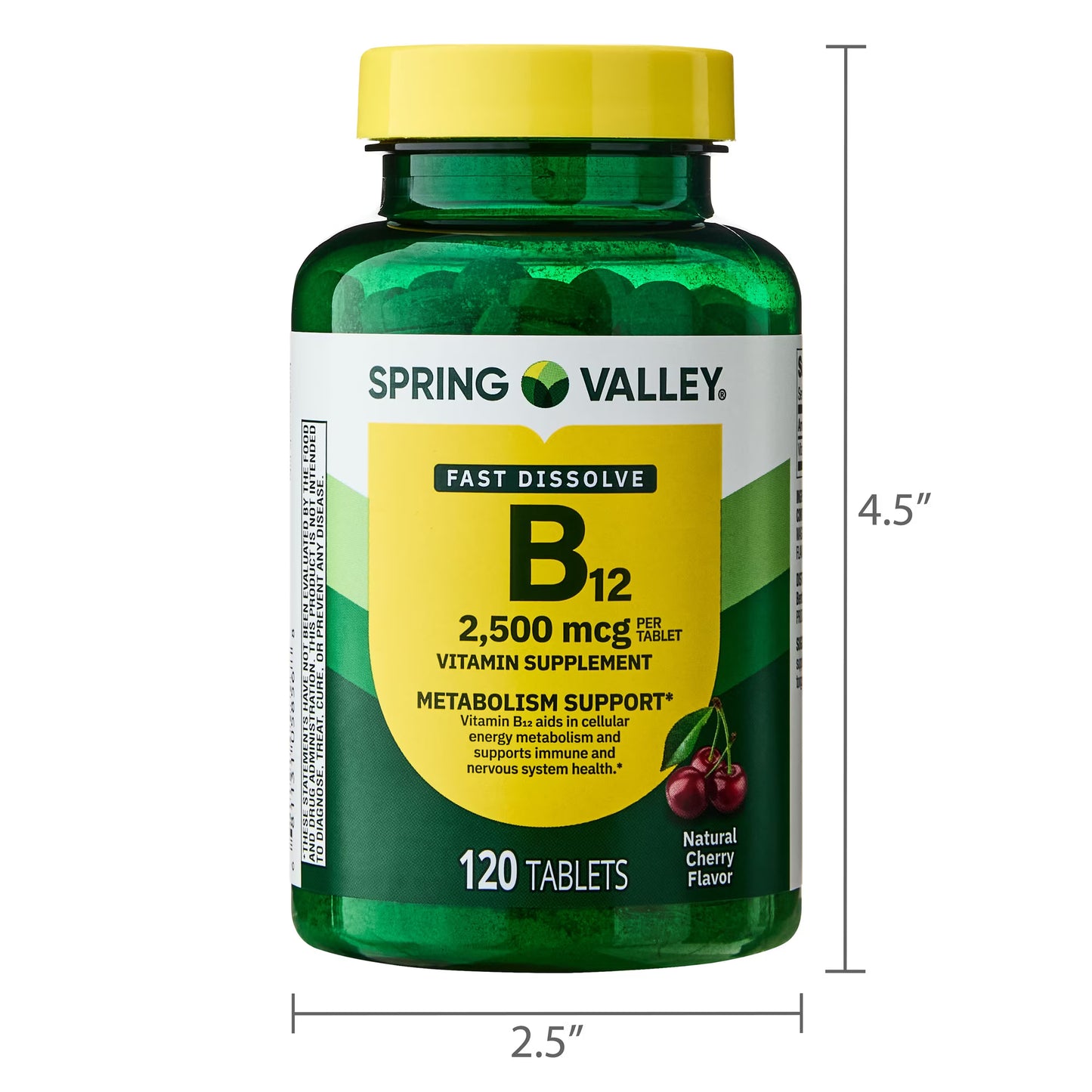 Spring Valley Vitamin B12 Supplement, 2500 mcg, Cherry, 120 Count, Quick-Dissolve Tablets