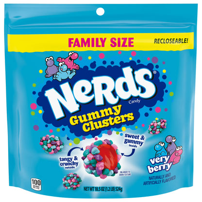 NERDS Gummy Clusters, Candy, Very Berry, Crunchy and Gummy, 18.5 oz Bag