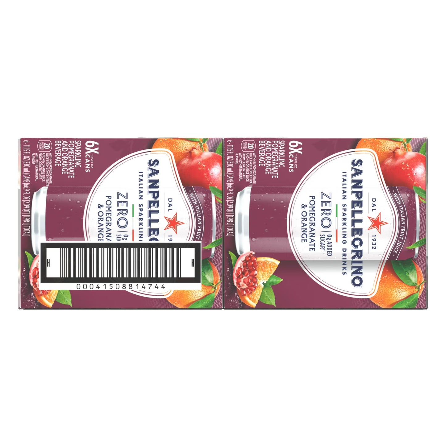 SanPellegrino Soda Italiana Sparkling Orange and Pomegranate, Low Calorie Zero Added Sugar, 24 Pack Cans