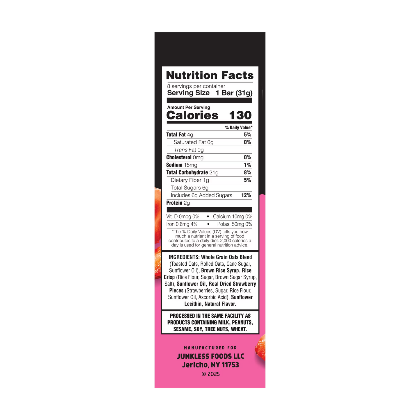 Junkless Chewy Strawberry Granola Snack Bars, 1.1 oz, 8 Count