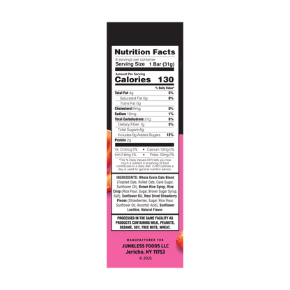 Junkless Chewy Strawberry Granola Snack Bars, 1.1 oz, 8 Count