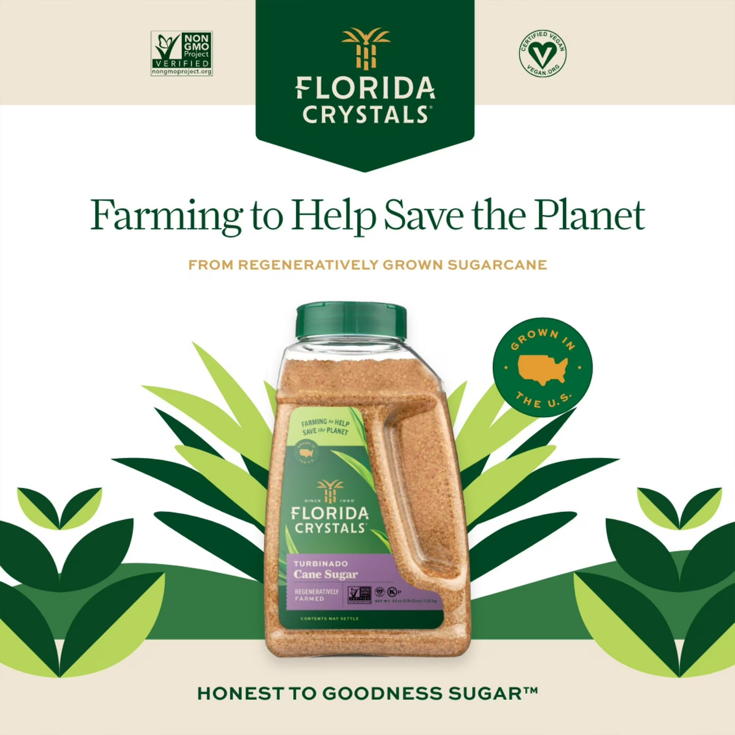 Florida Crystals Turbinado Cane Sugar, 44 oz Jug