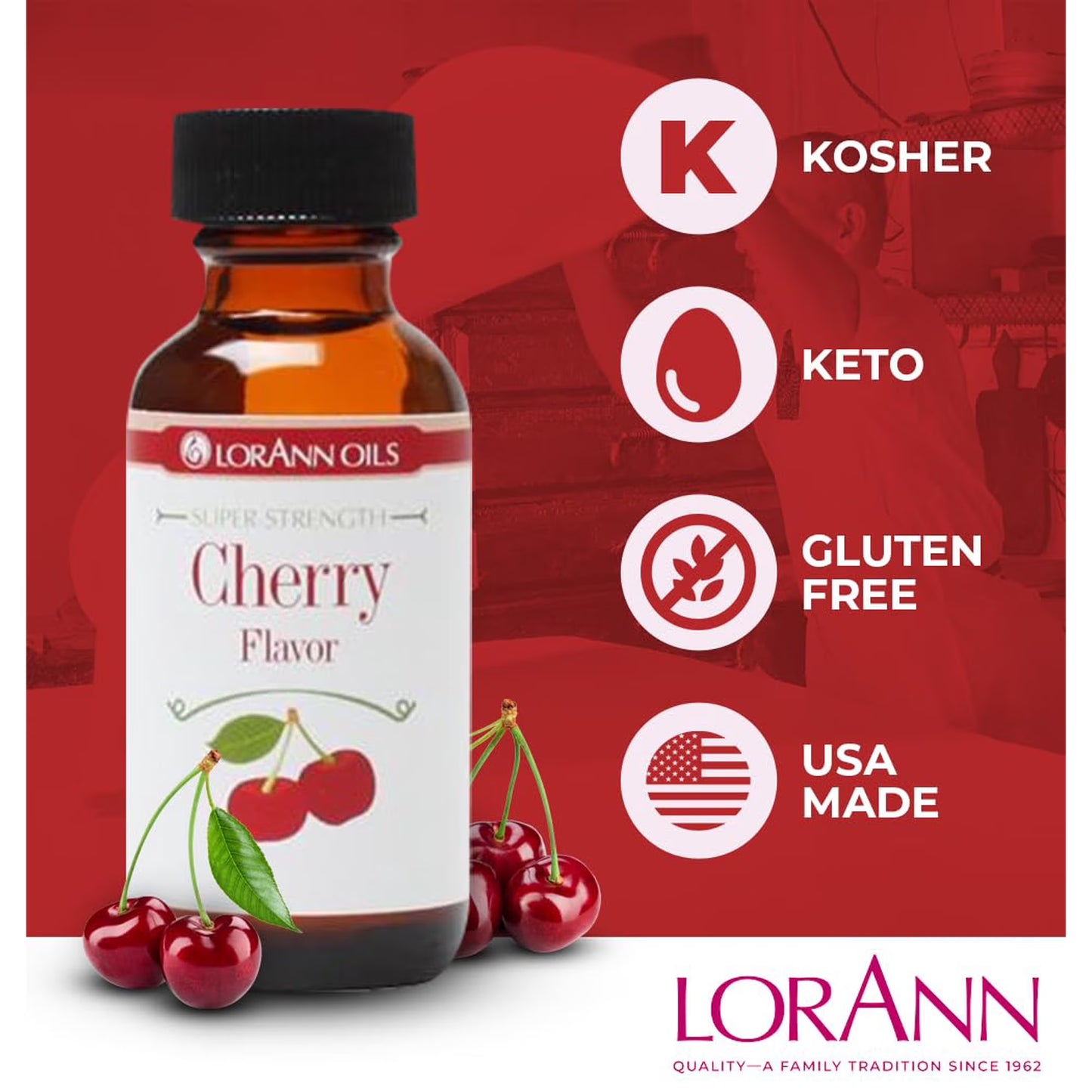 LorAnn Oils Super Strength Flavoring - Used For Candy Making, Flavoring Extracts, Baking, Hard Candy, and Flavor Oils - Bold, Natural Flavors 4X Stronger Than Extracts - Cherry, 1 fl dram