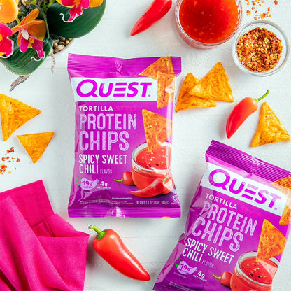Quest Nutrition Tortilla Style Protein Chips, 19g Protein, Spicy Sweet Chili Flavor, Baked, Single 1.1oz Bag