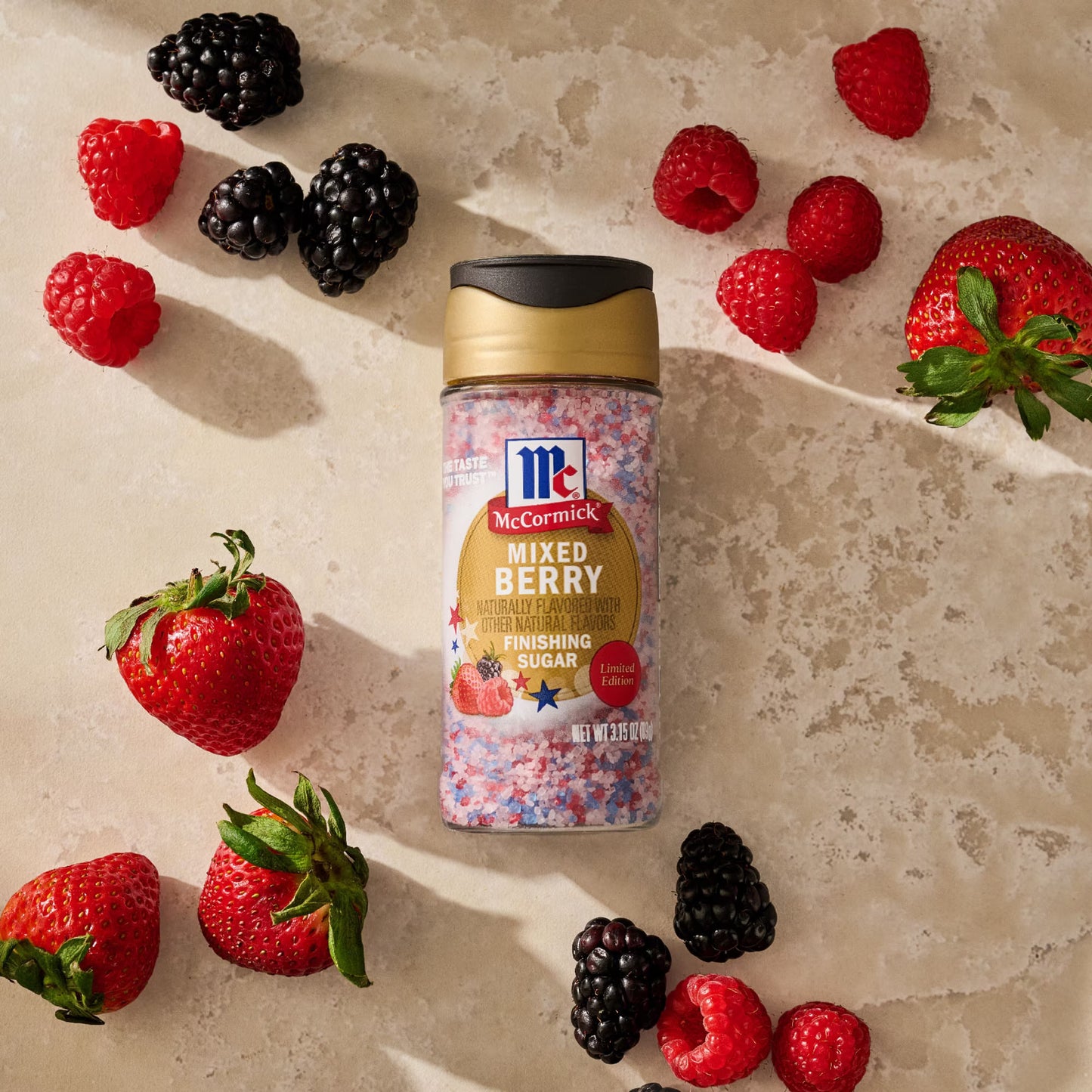 McCormick Mixed Berry Finishing Sugar, 3.15 oz Bottle