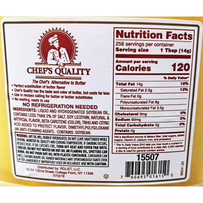 Chef's Quality Liquid Butter Alternative | Grilling Sauteing Pan Frying | Buttery Taste | Kosher | 1 Gallon