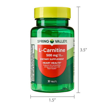 Spring Valley L Carnitine Amino Acid Dietary Supplement Tablets for Heart Health, 500 mg, 30 Count