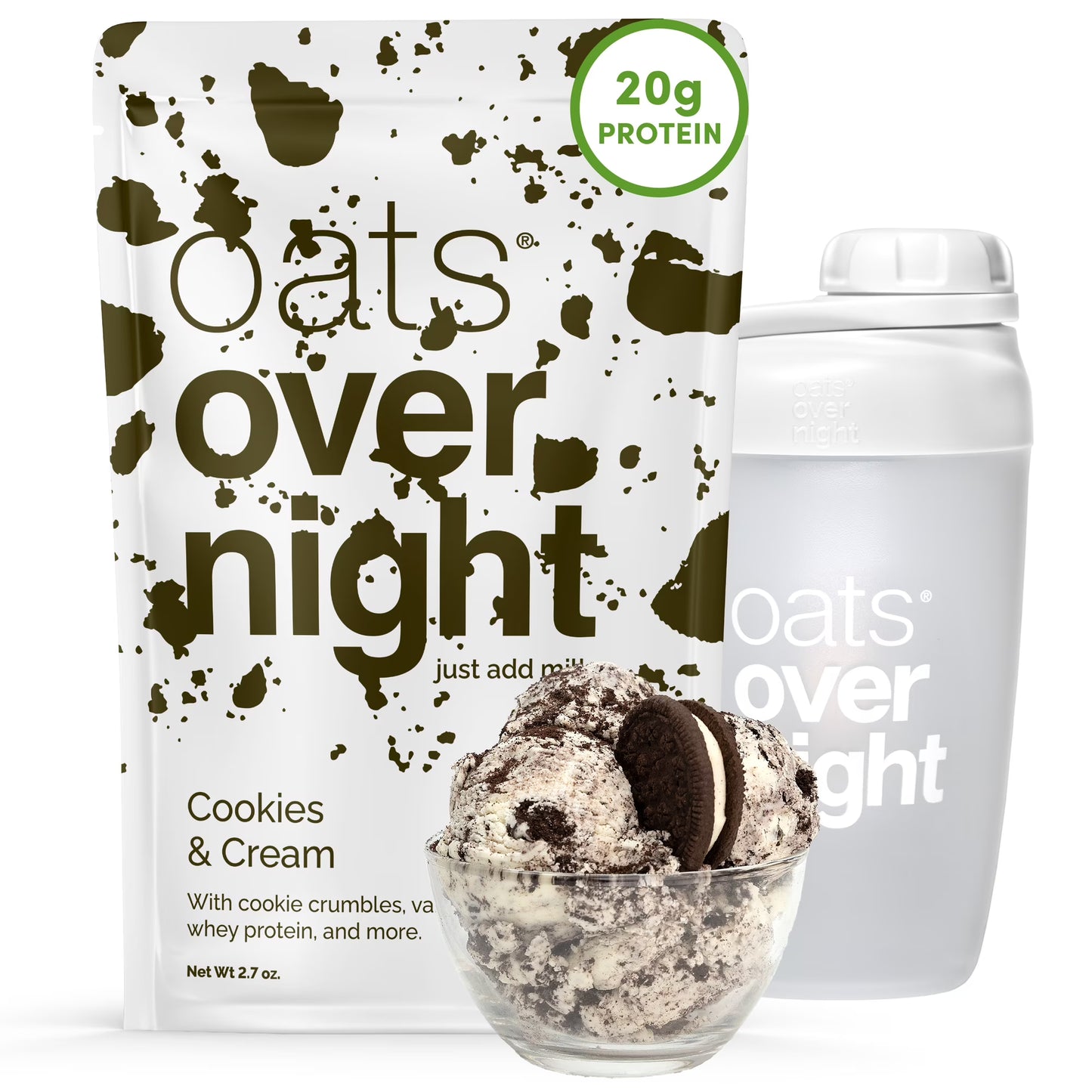 Oats Overnight High Protein Starter Kit - Cookies & Cream with Shaker Bottle