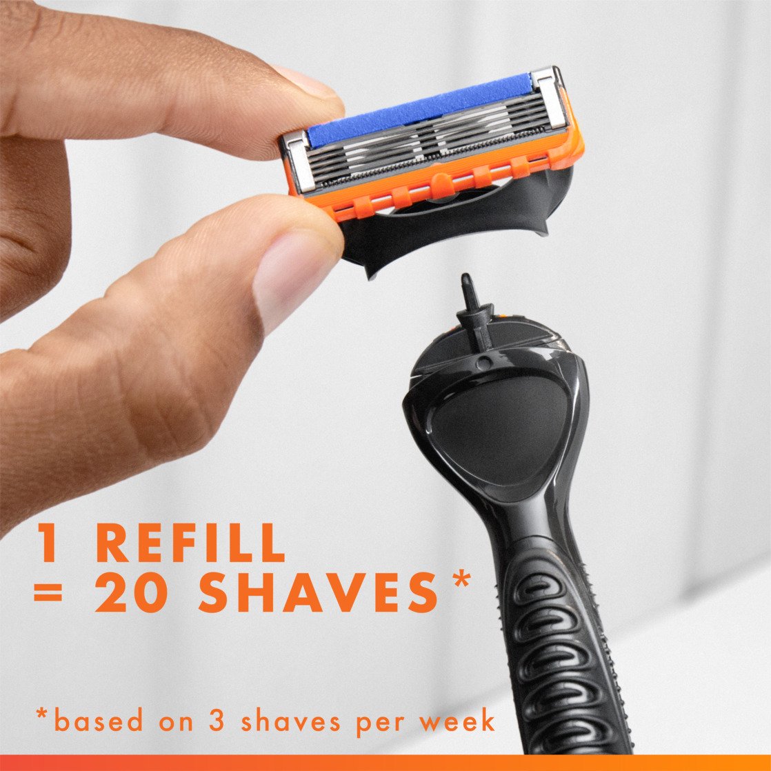 Gillette Fusion5 Power Men's Razor Handle, Orange, 1 Blade Refill