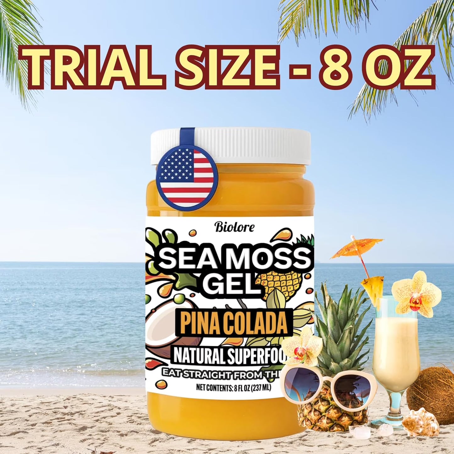 Sea Moss Gel – Pina Colada 8oz Raw Wildcrafted Irish Sea Moss, Vegan Superfood, Essential Vitamins & Trace Minerals, Jam, Jelly & Spread Gifts, Made in the USA